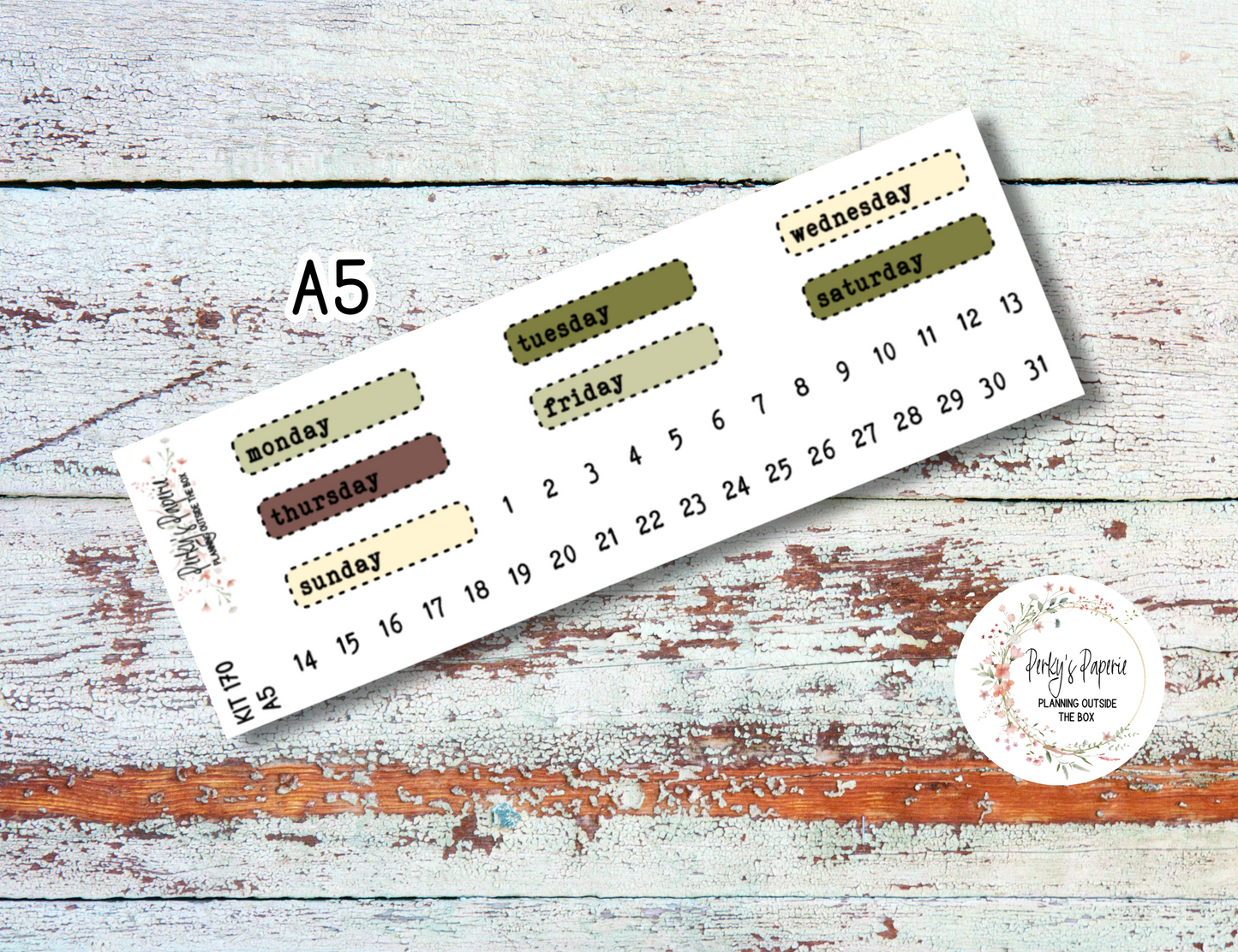 Olive Harvest in Tuscany Stitched Box Mixed Color Date Covers Colorful Planner Stickers for Various Planners Kit 170, Days of the Week Date Cover, Redate Stickers