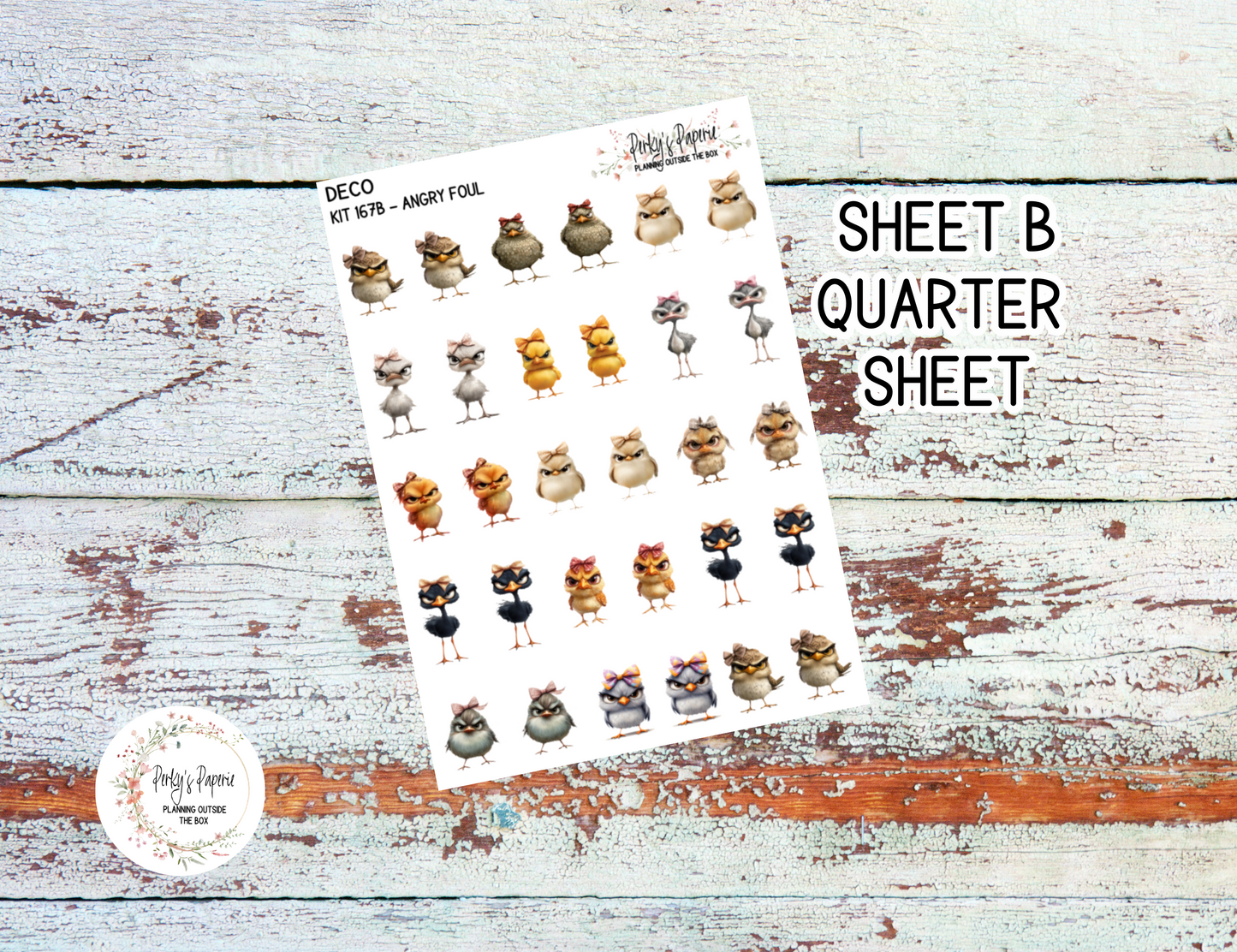 Angry Foul Full Sheet Deco Planner Stickers Kit 167 - Full and Quarter Sheets Available | Aesthetic Planner Stickers | Fits All Planners