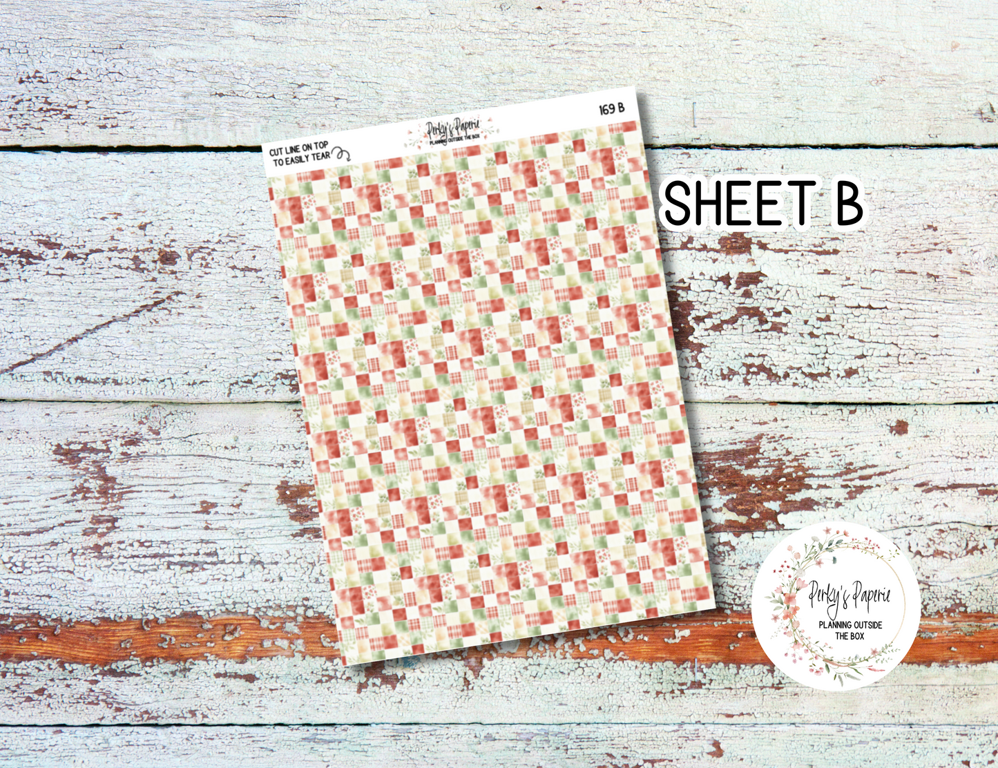 An Apple A Day Fall Washi Paper Tearable Stickers Kit 169 - Green Buffalo Check and Quilt