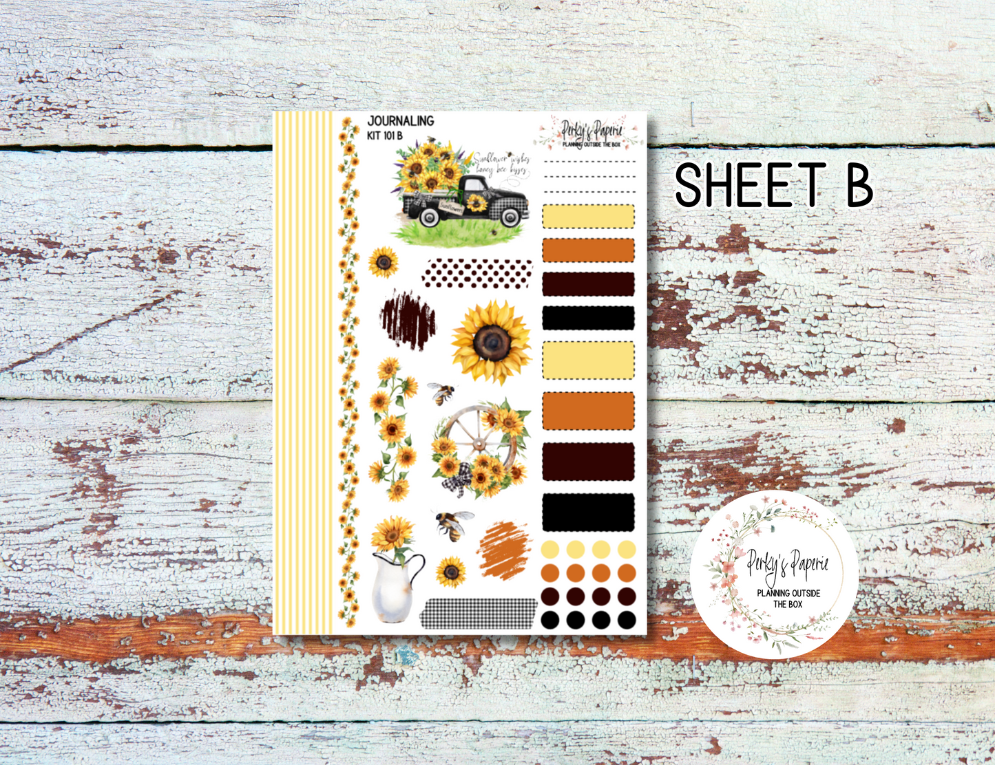 Sunflower, Buffalo Check and Bees Fall Decorative Journal Planner Sticker Kit 101, All Planner Sizes, Monthly, Weekly, Daily and Functional