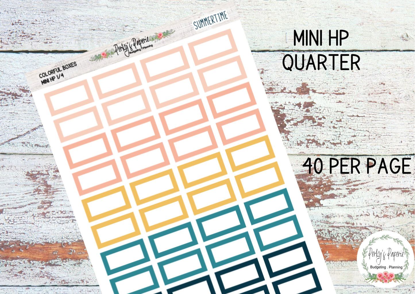 Summertime Mini HP Vertical Colorful Planner Boxes | Functional Planner Stickers | Budget Boxes | Planner Box Stickers