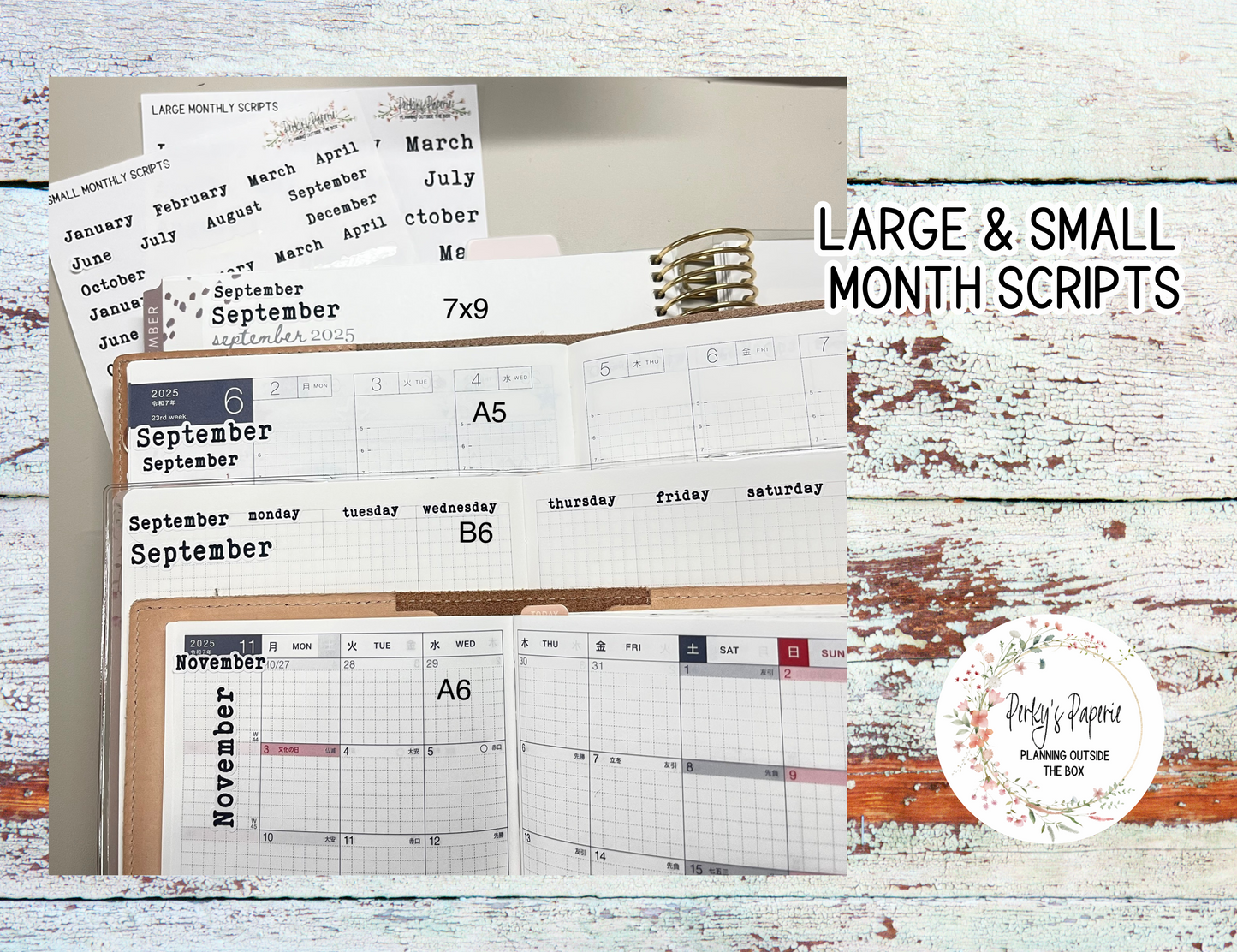 Typewriter Font Monthly Script Stickers | Large & Small Planner Stickers for Redating Planners Great for A6 B6 A5 7x9 Planner Set Up