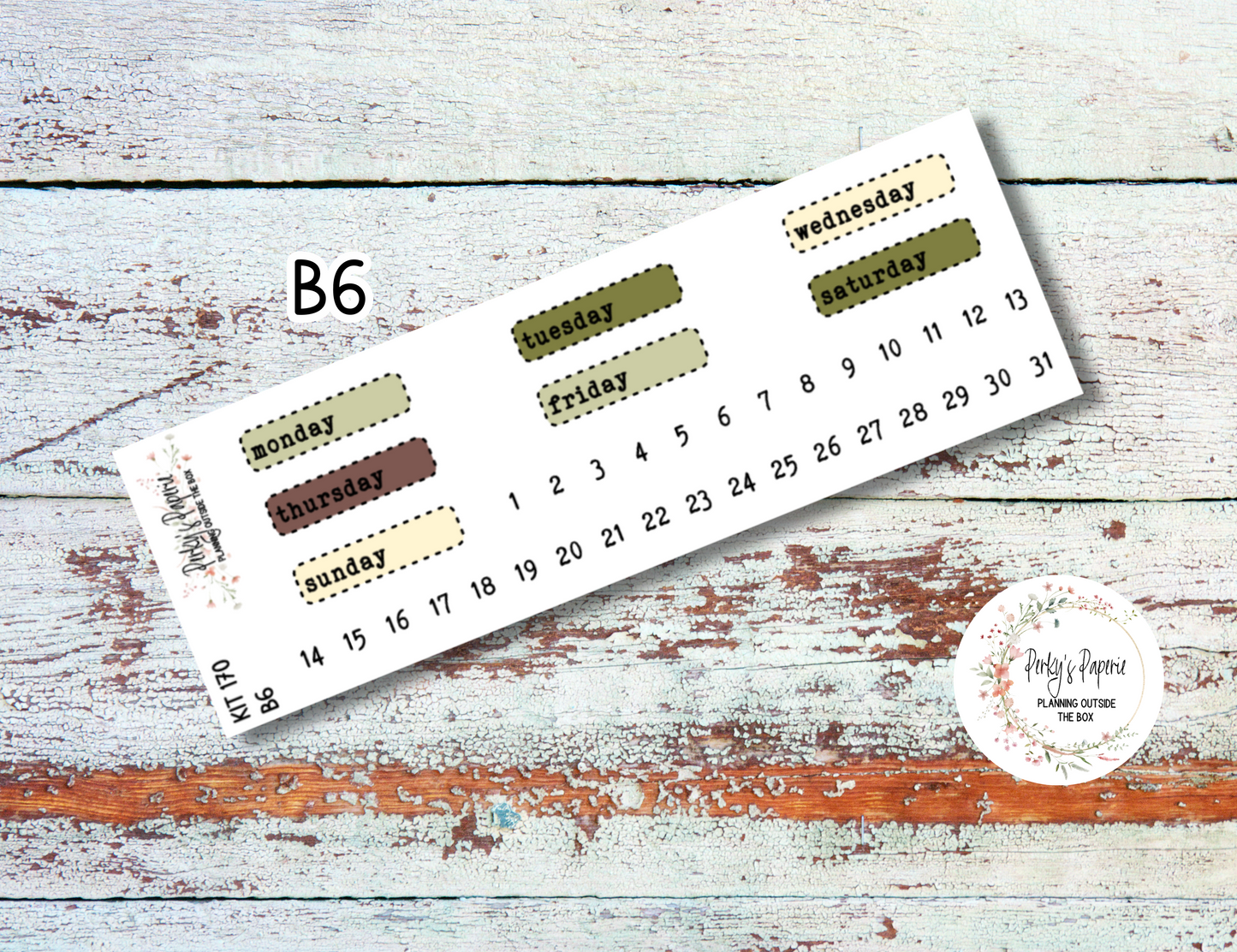 Olive Harvest in Tuscany Stitched Box Mixed Color Date Covers Colorful Planner Stickers for Various Planners Kit 170, Days of the Week Date Cover, Redate Stickers