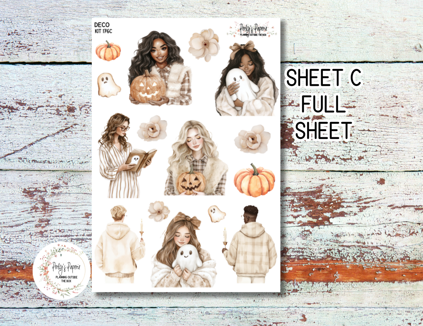 Sweet Halloween Full Sheet Deco Planner Stickers Kit 176, Decorative Planning, Journaling Stickers, Junk Journal, Planner Stickers