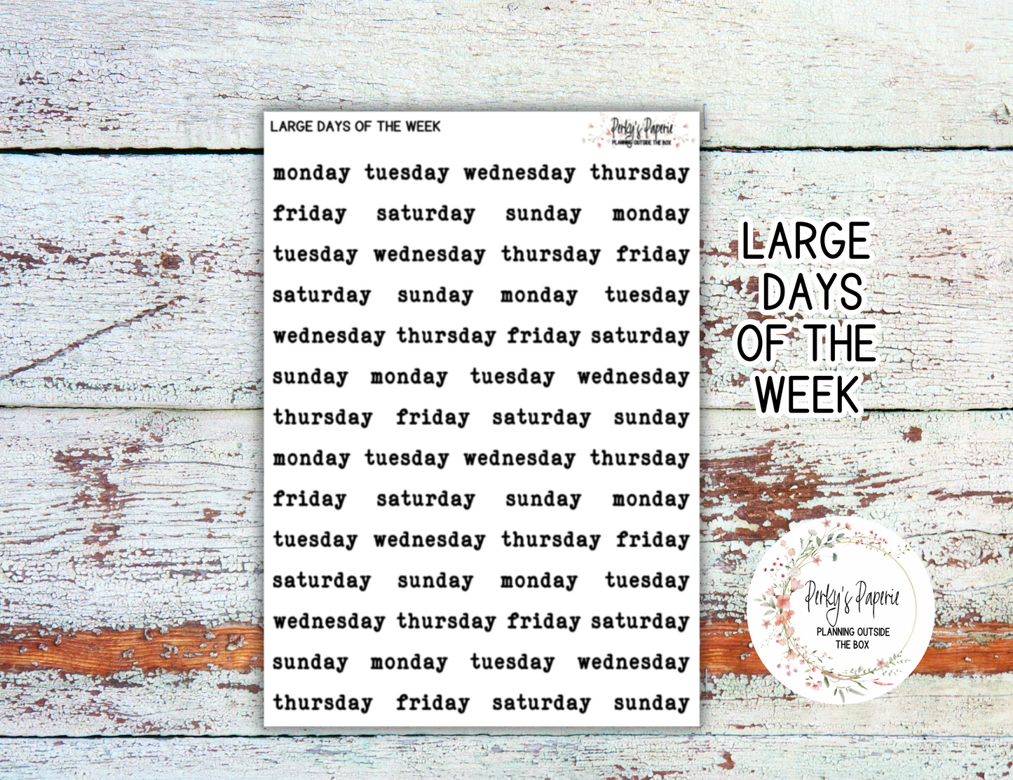 Typewriter Days of the Week Script Stickers | Small and Large Planner Stickers for Redating Planners, Journals & Weekly Spreads