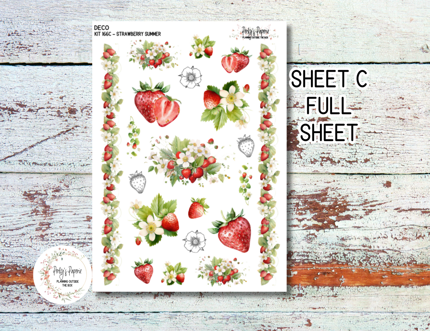 Strawberry Summer Full Sheet Deco Planner Stickers Kit 166, Decorative Planning, Journaling Stickers, Junk Journal, Planner Stickers