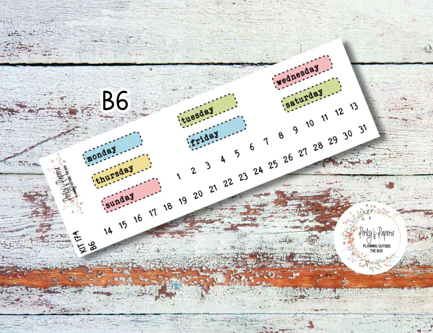 School Daze-y Stitched Box Mixed Color Date Covers Colorful Planner Stickers for Various Planners Kit 174, Days of the Week Date Cover, Redate Stickers