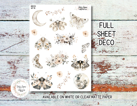 Boho Luna Moth and Florals #70 – Neutral Planner Stickers Micro Kit