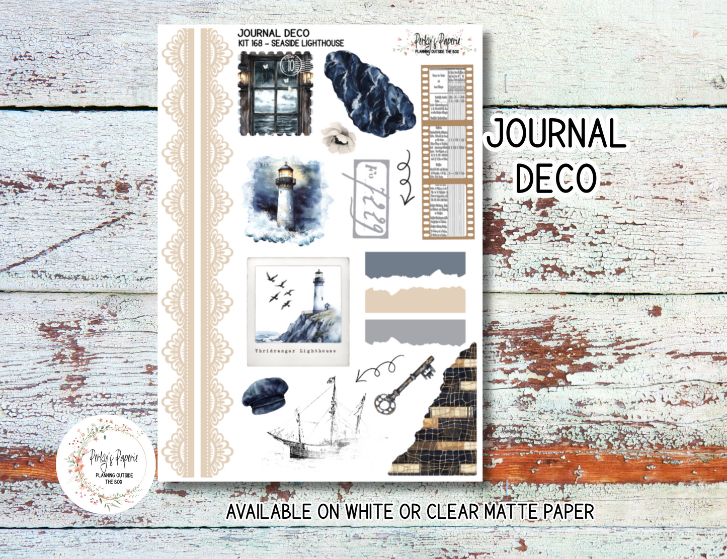Seaside Lighthouse Sticker Sheets # 168 – Moody & Aesthetic Planner Stickers