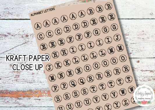 Alphabet Letter Stickers Round, Typewriter Keys, in Transparent, Kraft and White Sticker Paper, Decorative Stickers for All Planner Sizes
