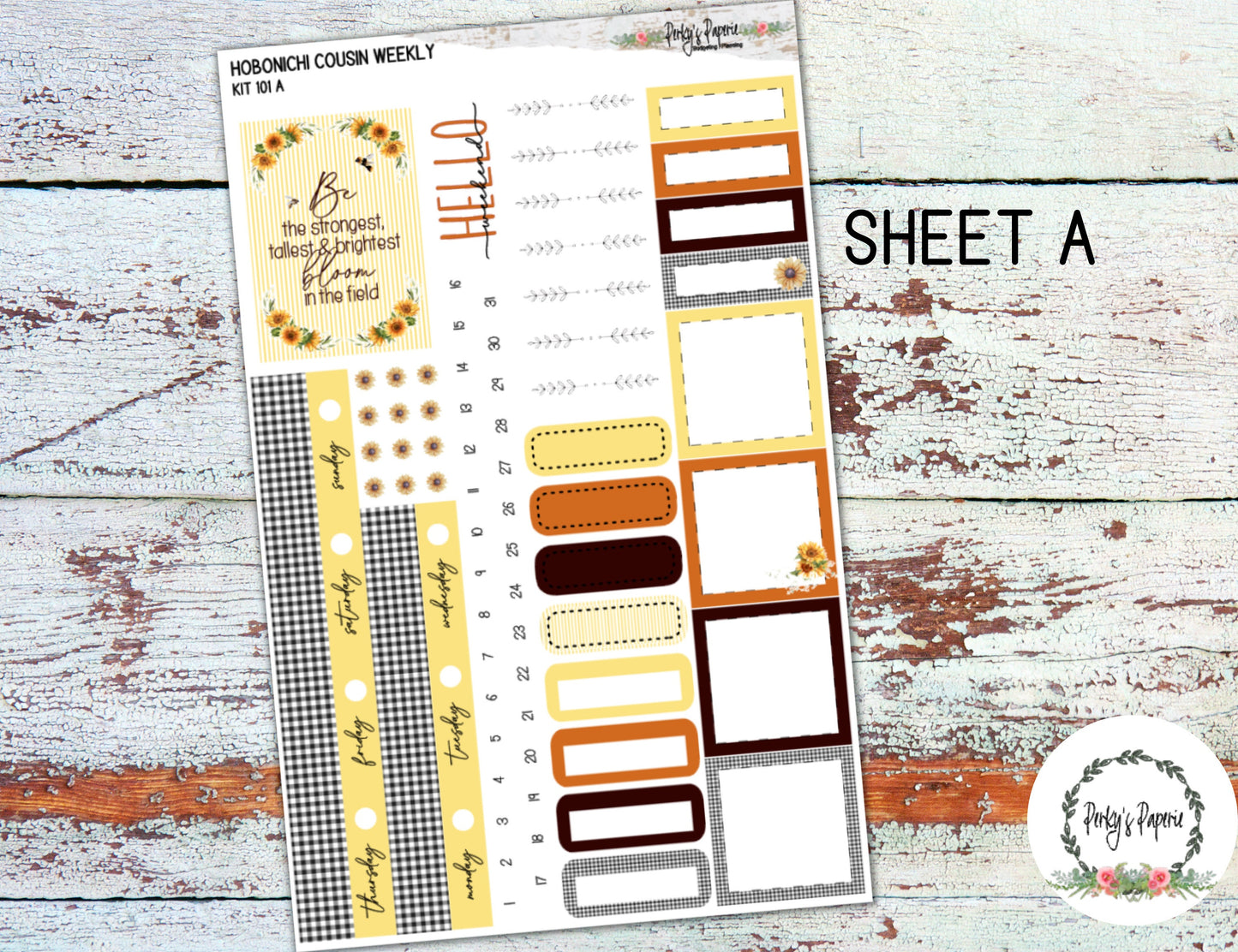 Hobonichi Cousin A5 Weekly Planning Decorative Sticker Kit 101 - Autumn Fall Sunflowers and Honey Bees