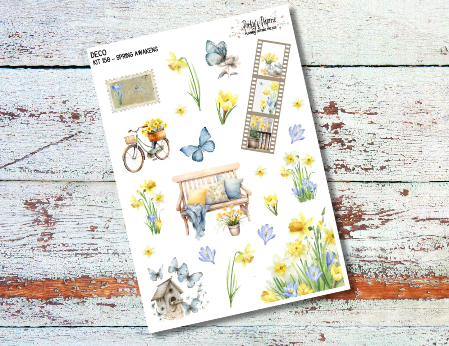 Full Sheet Deco Planner Stickers of Daffodils and Crocus Flowers in Spring Awakens Kit #158, Decorative Stickers for All Planner Sizes
