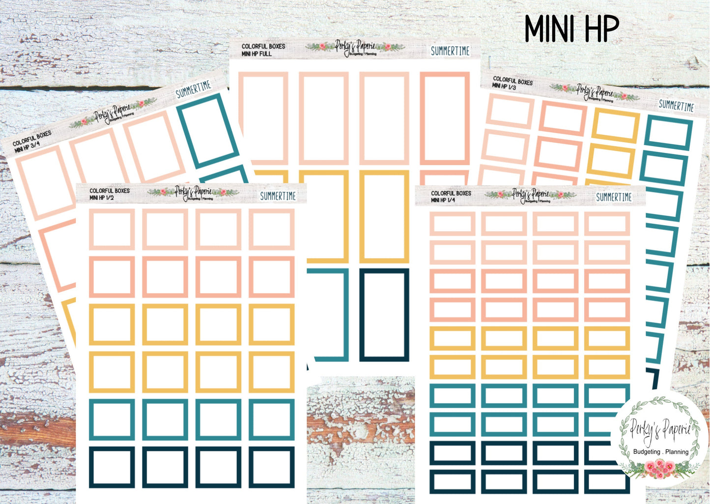 Summertime Mini HP Vertical Colorful Planner Boxes | Functional Planner Stickers | Budget Boxes | Planner Box Stickers
