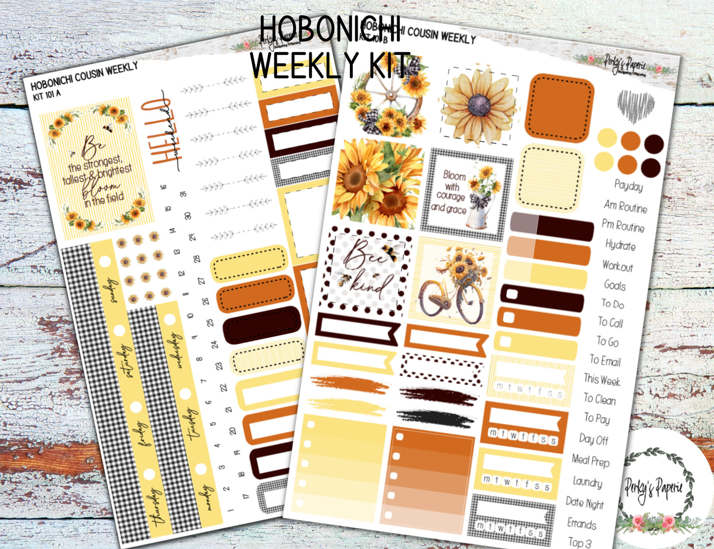 Hobonichi Cousin A5 Weekly Planning Decorative Sticker Kit 101 - Autumn Fall Sunflowers and Honey Bees