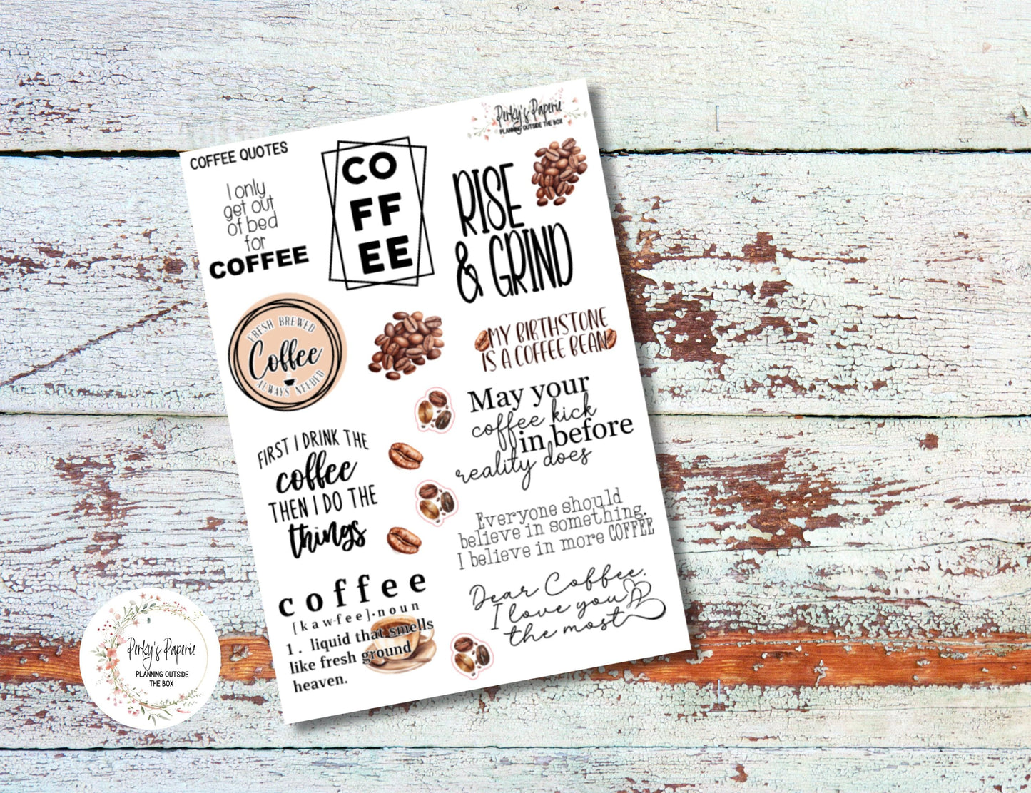 Full Sheet Coffee Quote Deco 11 Planner Stickers for Coffee Lovers