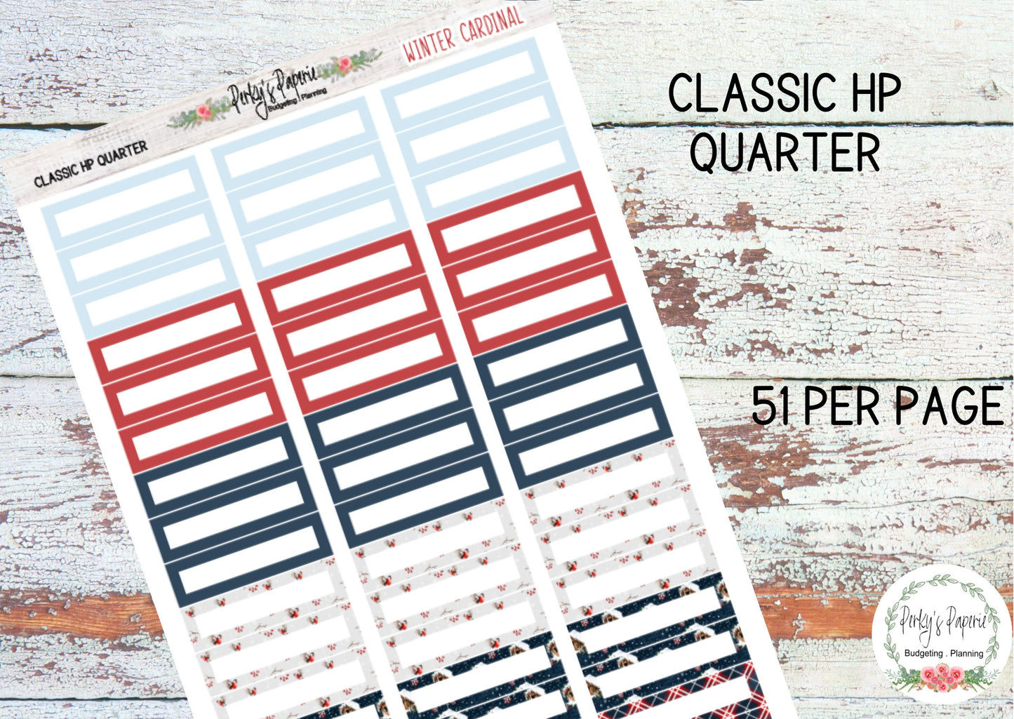Classic HP Winter Cardinal Colorful Planner Boxes | Functional Planner Stickers | Budget Boxes | Planner Box Stickers