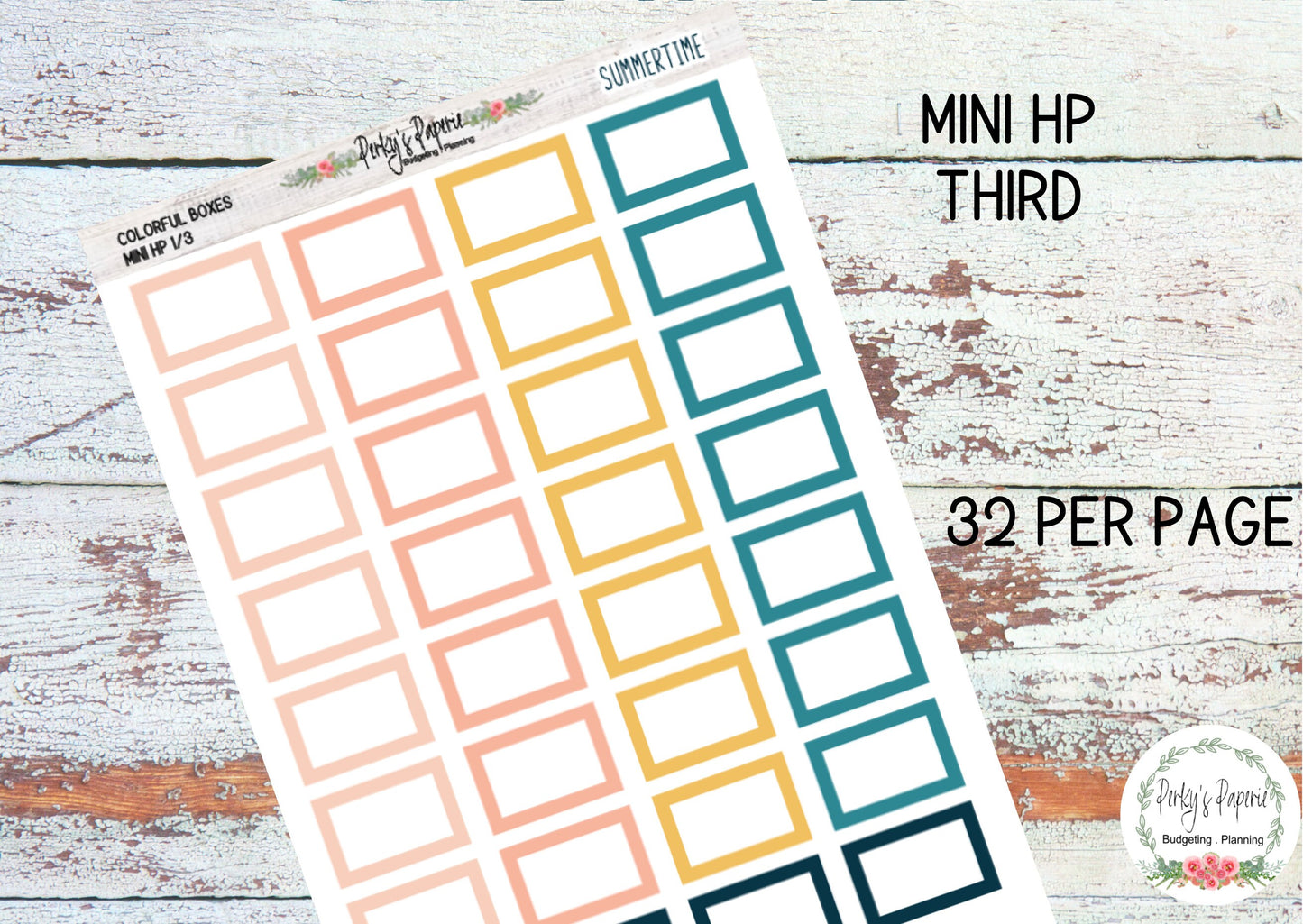 Summertime Mini HP Vertical Colorful Planner Boxes | Functional Planner Stickers | Budget Boxes | Planner Box Stickers