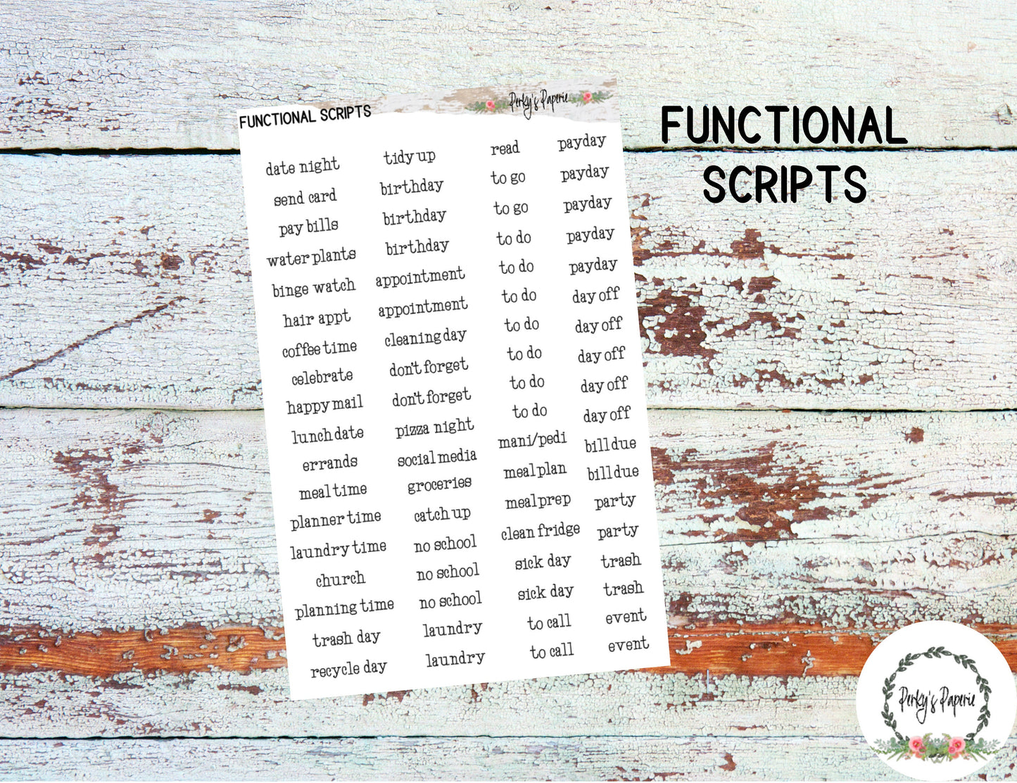 Functional Mixed Life Script Planner Stickers in Typewriter Font