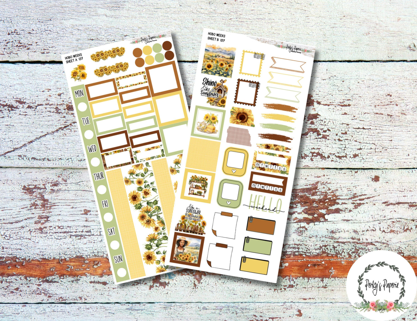Hobonichi Weeks Planner Sticker Kit 137- Weekly Planning Sunflowers for Fall and Autumn Planning