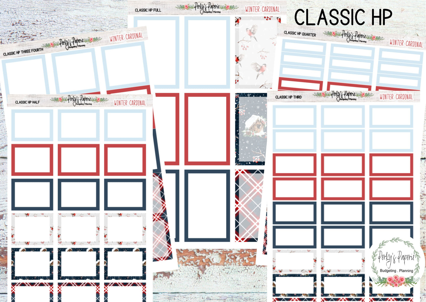 Classic HP Winter Cardinal Colorful Planner Boxes | Functional Planner Stickers | Budget Boxes | Planner Box Stickers