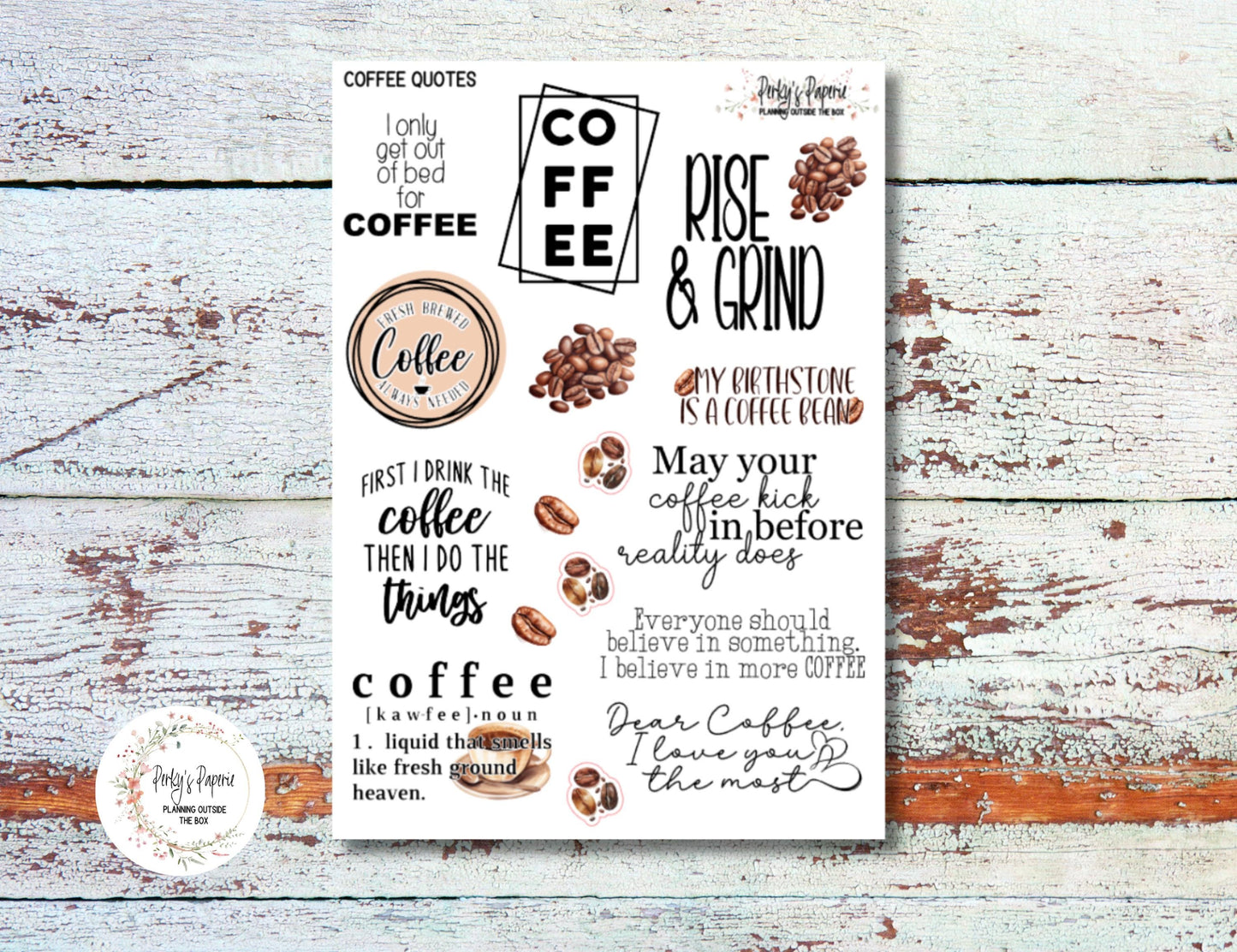 Full Sheet Coffee Quote Deco 11 Planner Stickers for Coffee Lovers