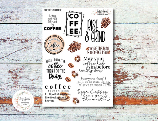 Full Sheet Coffee Quote Deco 11 Planner Stickers for Coffee Lovers