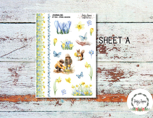 Spring Awkens Journaling Sticker Kit 158 Daffodils and Crocus Flowers, Planner Stickers for Journaling, Bujo, Planning and Junk Journaling