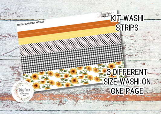 Sunflowers and Bees Weekly Washi Sticker Sheet 101, Fall Functional and Decorative Stickers, Planner Stickers