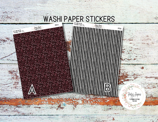 Sinister Carnival Washi Paper Tearable Stickers Kit 173 - Burgandy Glitter and Black Stripes