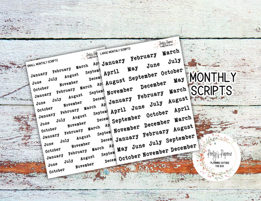 Typewriter Font Monthly Script Stickers | Large & Small Planner Stickers for Redating Planners  Great for A6 B6 A5 7x9 Planner Set Up