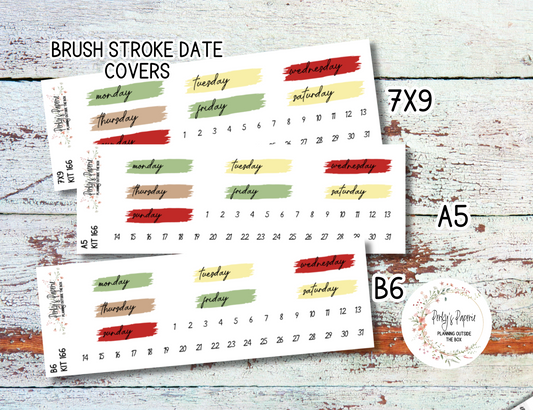 Brush Stroke Mixed Color Date Covers Colorful Planner Stickers for Various Planners Kit 166, Days of the Week Date Cover, Redate Stickers