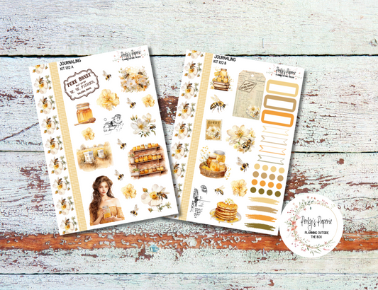 Honey Bee Fields Vintage Planner Sticker Kit – 132 Watercolor Stickers for Journaling & Planning | Fits A5, B6, Bullet Journals | Matte or Clear Paper