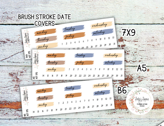 Autumn at Foxbury Manor Brush Stroke Mixed Color Date Covers Colorful Planner Stickers for Various Planners Kit 175, Days of the Week Date Cover, Redate Stickers