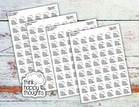 Think Happy Thoughts Planner Stickers – Motivational Quote Script Stickers with Colorful Heart Thought Cloud – Fits Erin Condren, Happy Planner, Hobonichi, Bullet Journals