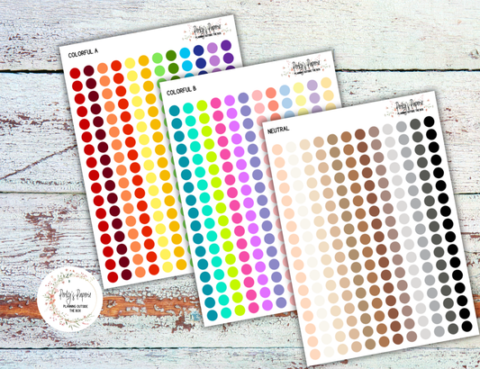 Color Coding Dot Stickers for Planners | 5x7 Functional Planner Stickers | Neutral & Colorful Dots in White or Clear Matte | Teacher, Budget, Organizing Dots