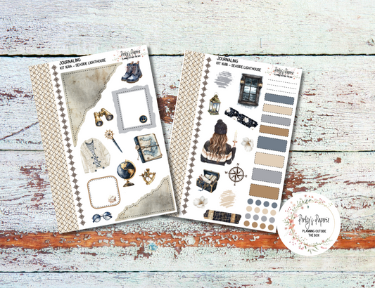 Seaside Lighthouse Journal, Scrapbook, Daily Planner Sticker Kit 168, Weekly and Daily Journaling Kit,