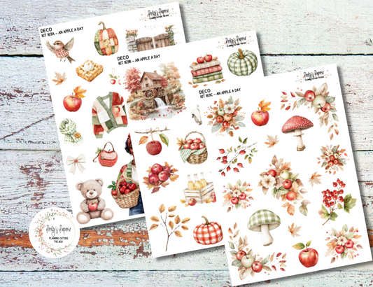 An Apple A Day Fall Full Sheet Deco Planner Stickers Kit 169, Decorative Planning, Journaling Stickers, Junk Journal, Planner Stickers