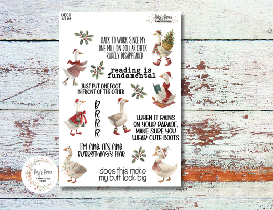 Funny Christmas Goose Stickers | Holiday Planner Stickers on White, Premium, or Clear Matte | 5x7 Cute Winter Goose Sticker Sheet