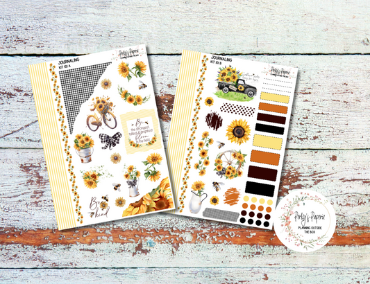 Sunflower, Buffalo Check and Bees Fall Decorative Journal Planner Sticker Kit 101, All Planner Sizes, Monthly, Weekly, Daily and Functional