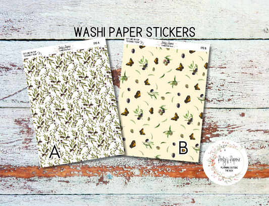 Olive Harvest in Tuscany Fall Washi Paper Tearable Stickers Kit 170 - Olive Branches and Moths