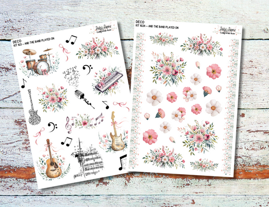 Full Sheet Deco Musical Instruments and Floral Stickers, Decorative Planning, Journaling Stickers, Junk Journal, Planner Stickers