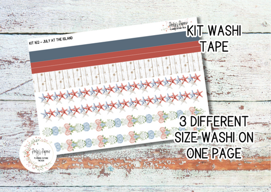 Weekly Washi Sticker Sheet 162, July At The Island Washi, Fourth of July and Memorial Functional and Decorative Stickers, Planner Stickers