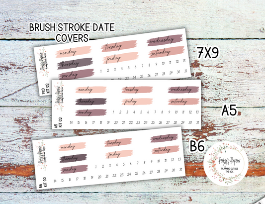 Blushing Blooms Brush Stroke Mixed Color Date Covers Colorful Planner Stickers for Various Planners Kit 02, Days of the Week Date Cover, Redate Stickers