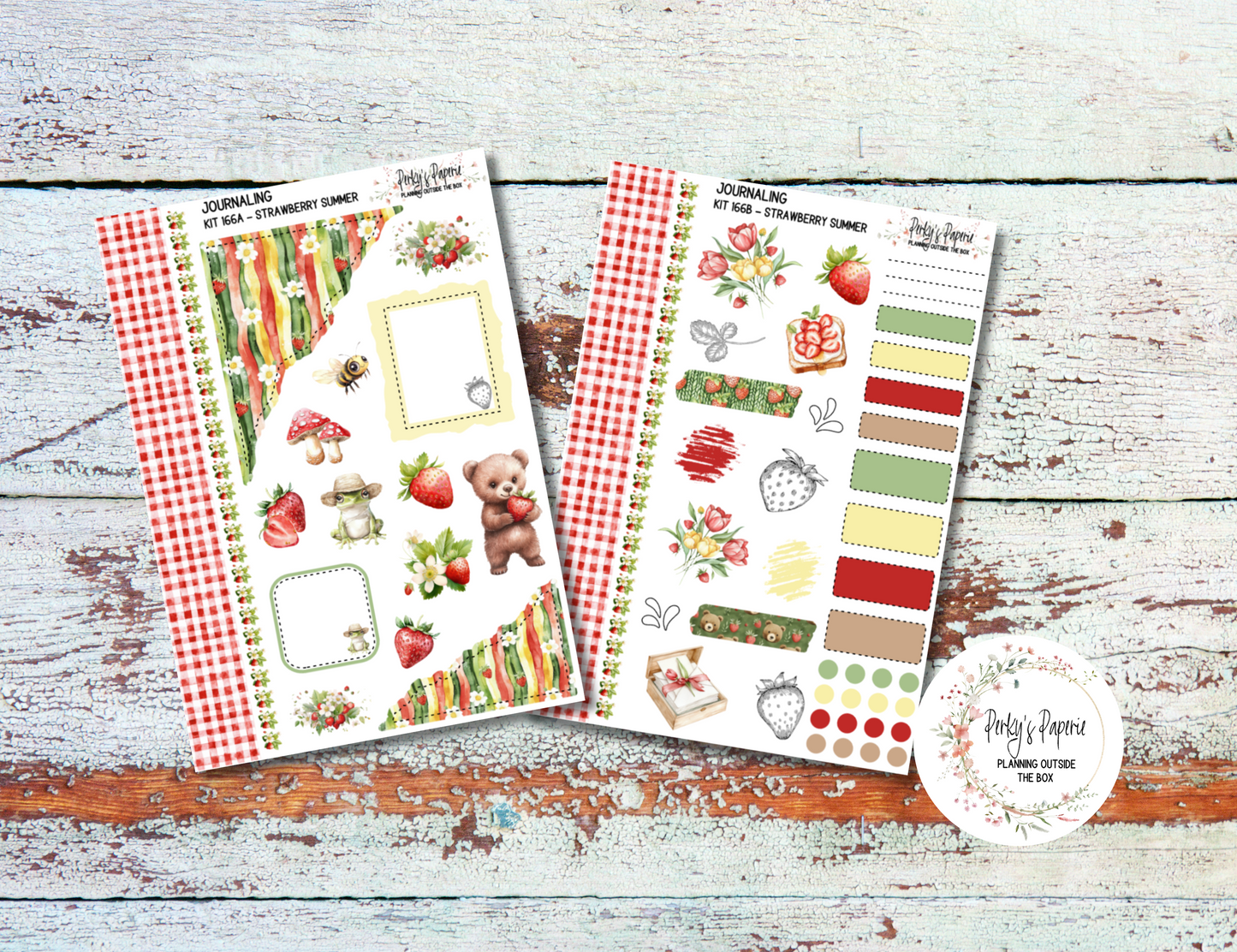 Strawberry Summer Journal, Scrapbook, Daily Planner Sticker Kit 166, Weekly and Daily Journaling Kit