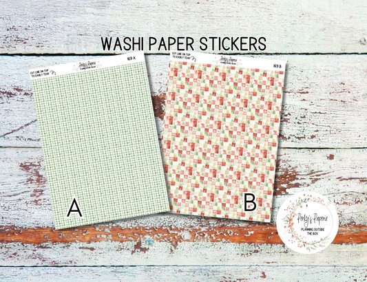 An Apple A Day Fall Washi Paper Tearable Stickers Kit 169 - Green Buffalo Check and Quilt