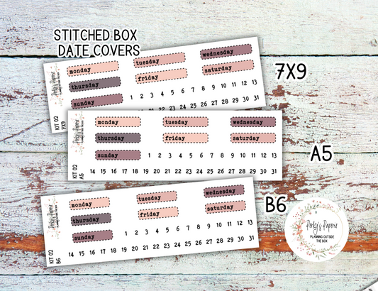 Blushing Blooms Stitched Box Mixed Color Date Covers Colorful Planner Stickers for Various Planners Kit 02,  Days of the Week Date Cover, Redate Stickers