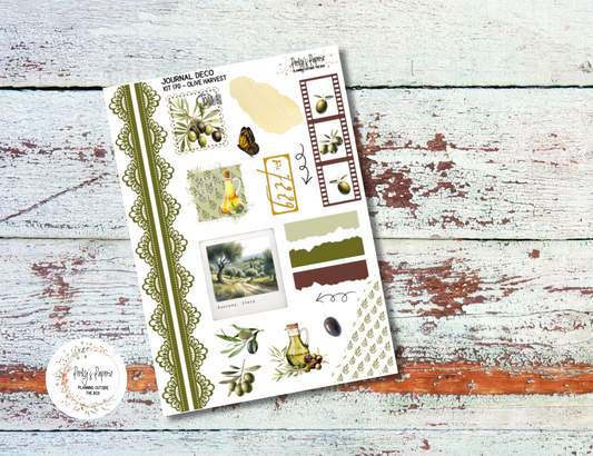 Olive Harvest in Tuscany Journal Deco Sticker Sheet – Kit #170 | Aesthetic Planner Stickers | Fits All Planners