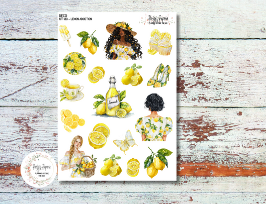 Full Sheet Deco Planner Stickers Kit 133 Lemon Addiction, EC, HP, Hobonichi, Makselife, Take a Note and Hemlock & Oak