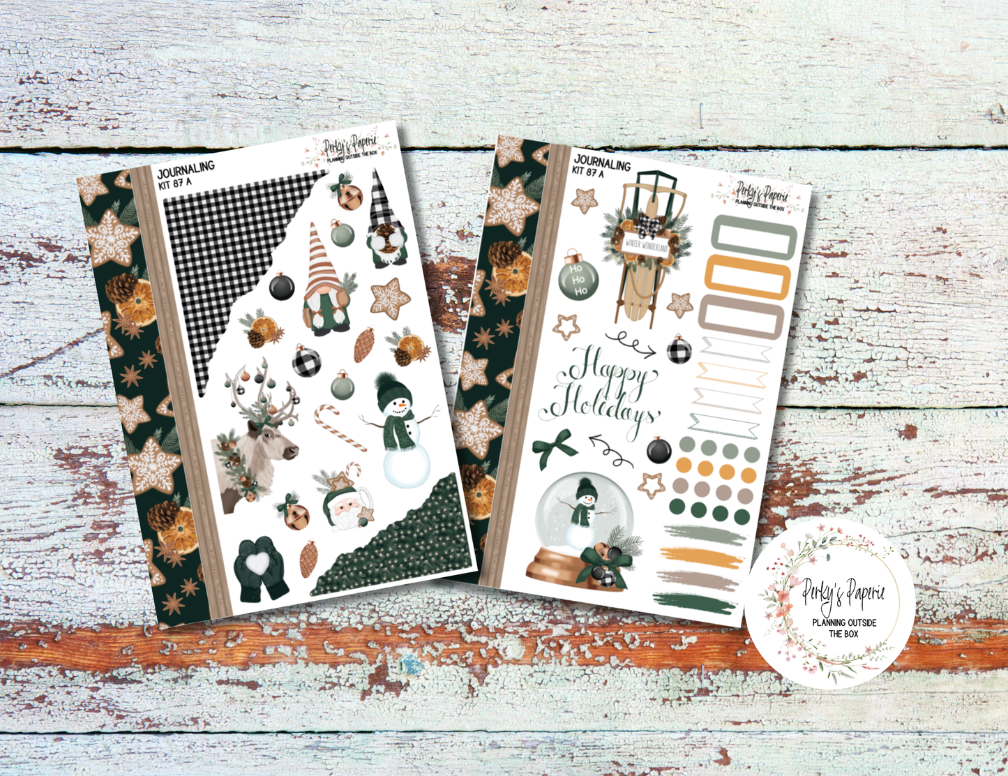 Neutral Gnome and Oraments Winter or Christmas Journaling Sticker Kit #87 | Cozy Holiday Planner Stickers for Scrapbooking, Junk Journals & Weekly Planning