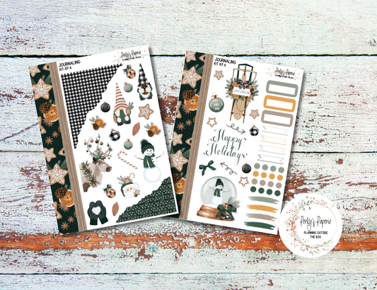 Neutral Gnome and Oraments Winter or Christmas Journaling Sticker Kit #87 | Cozy Holiday Planner Stickers for Scrapbooking, Junk Journals & Weekly Planning